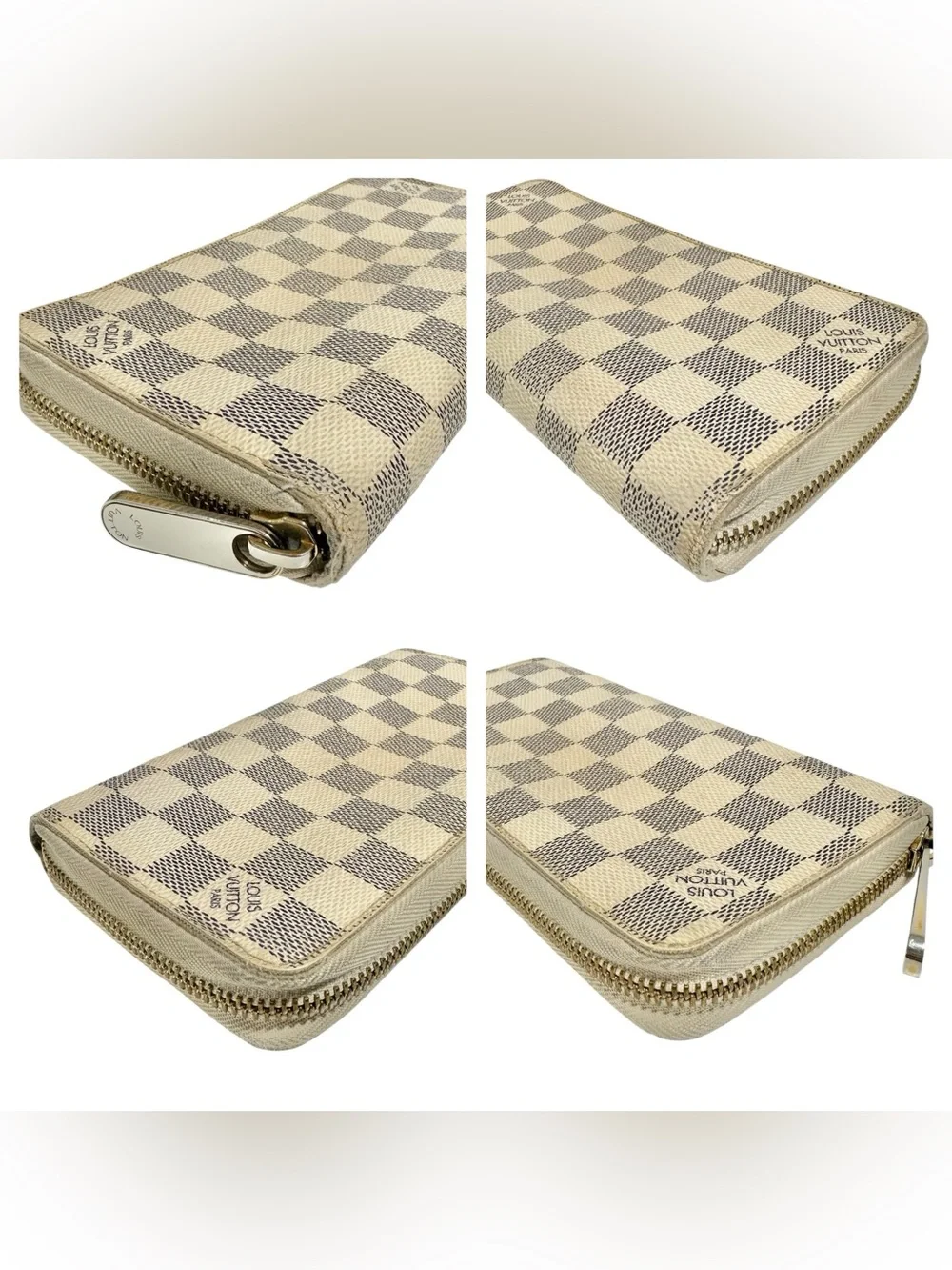 Louis Vuitton Damier Azur Leather Large Zip Around Zippy Wallet with Dust Bag